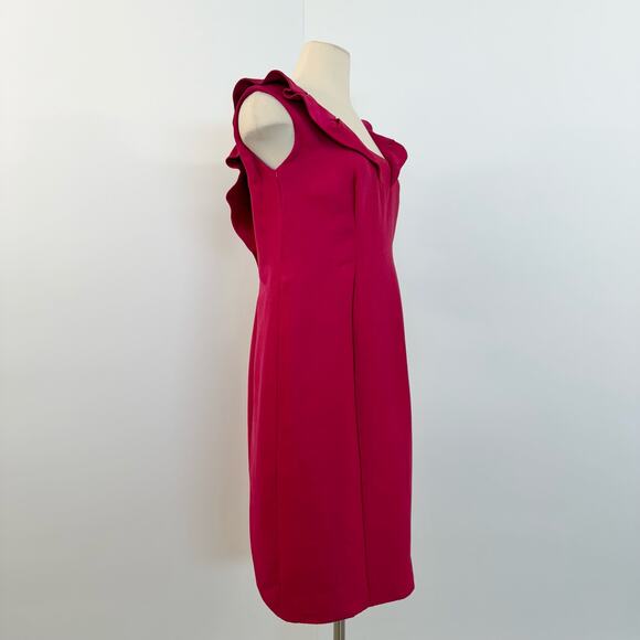 Valentino Silk Sheath Dress Ruffle Raspberry Pink | Fits like Medium - Picture 6 of 13